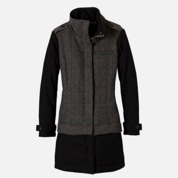 Prana NWT Caprice Convertible Wool Blend High Collar Jacket Herringbone Medium - Picture 15 of 15